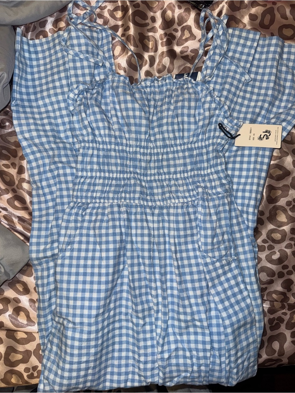 Blue Gingham Smocked Jumpsuit